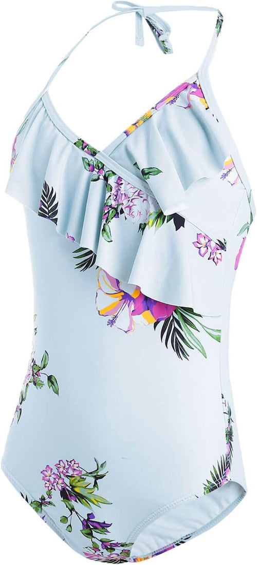 AS ROSE RICH Girls Swimsuit - Girls One Piece Bathing Suits - Ruffle Swimming Suit for Kids 7-16 UPF50+